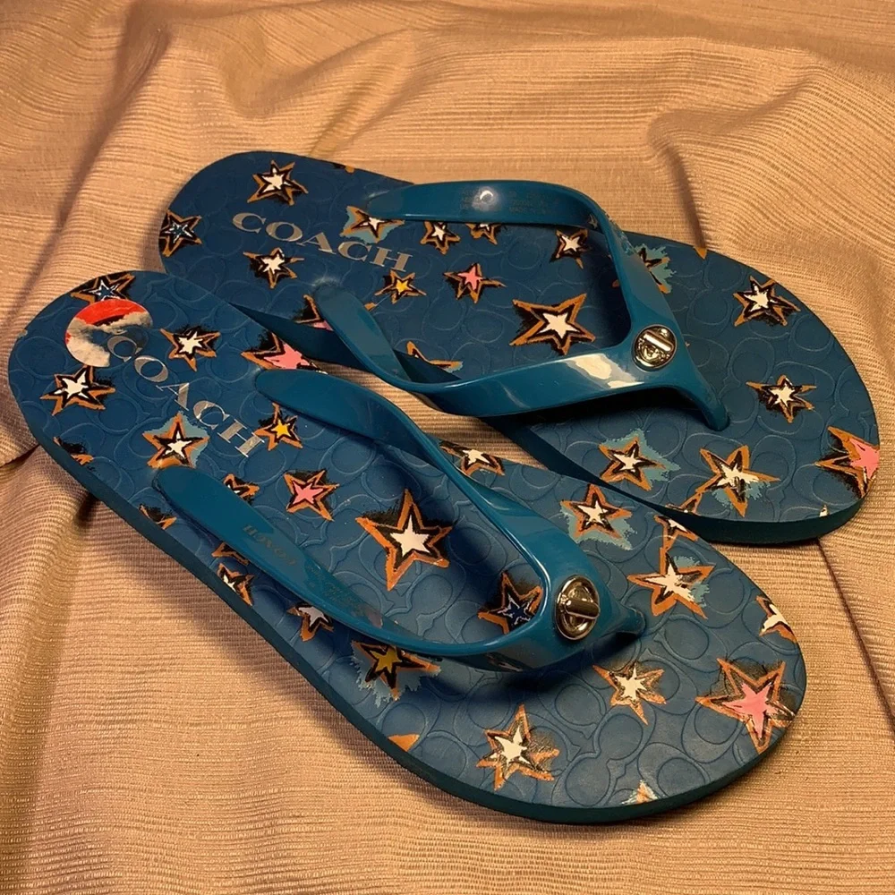 Coach star flip-flops worn once (partial tags)
